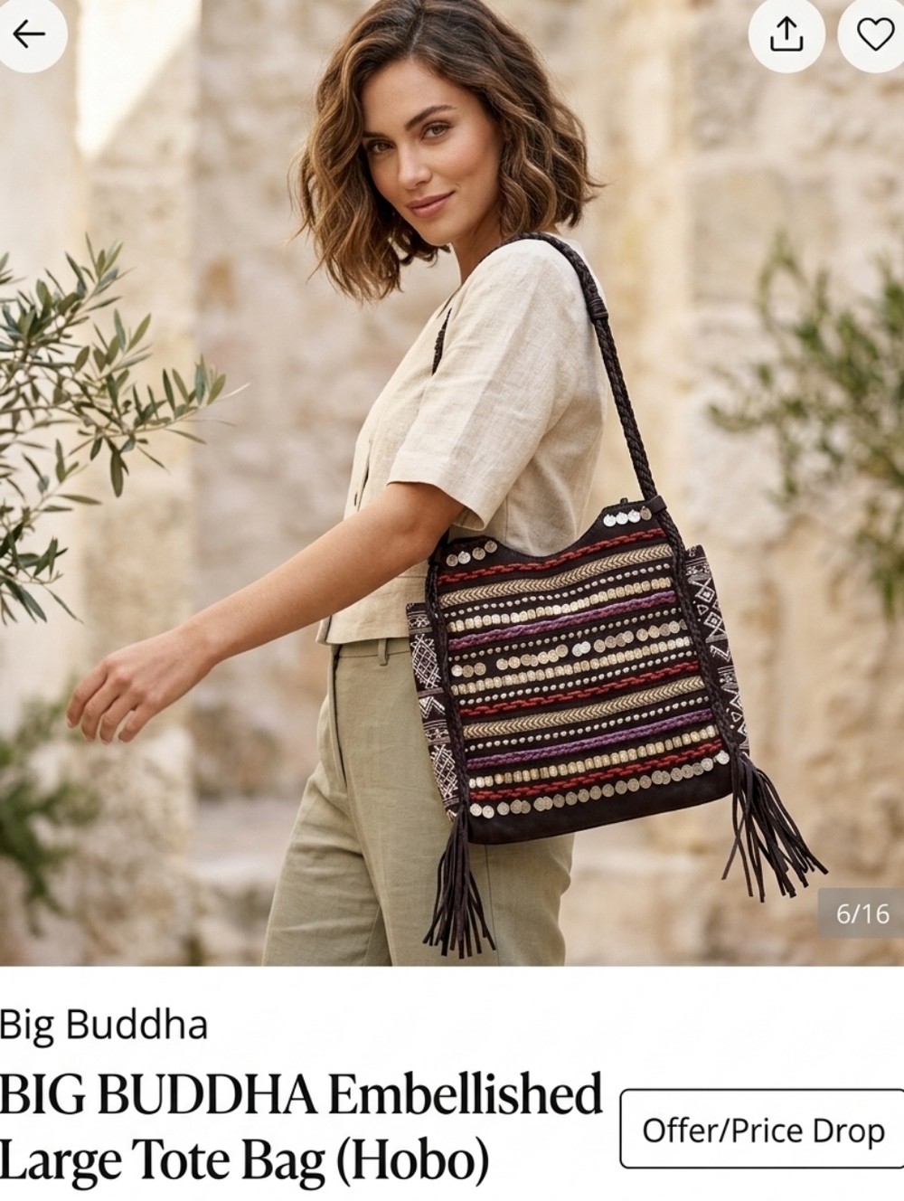 🐺BIG BUDDHA Embellished Large Tote Bag (Hobo)